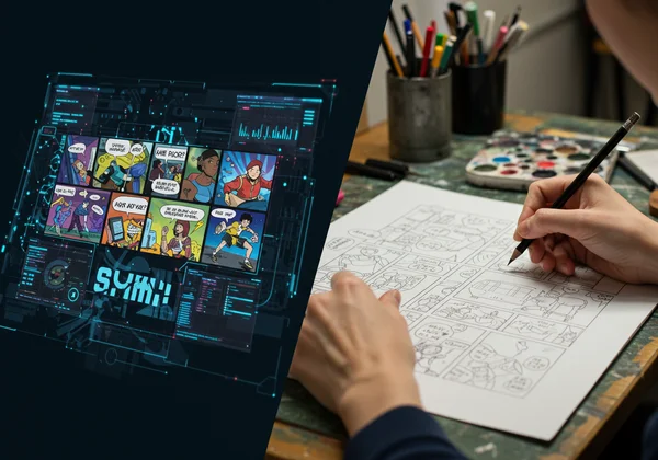 Comparison of AI and hand-drawn comic creation methods