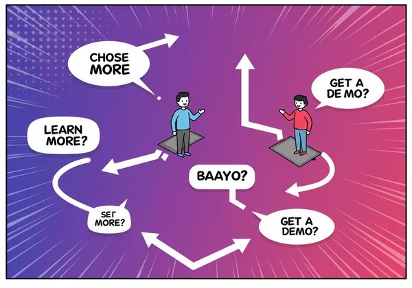 Interactive comic showing choices for marketing campaigns