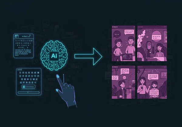 AI comic generator converts text prompts into visual panels.