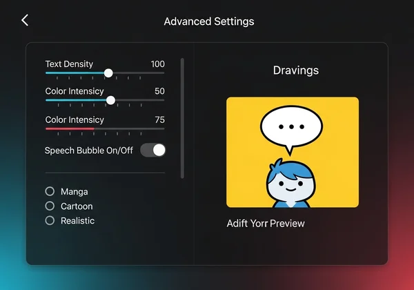 Advanced customization settings for comic elements