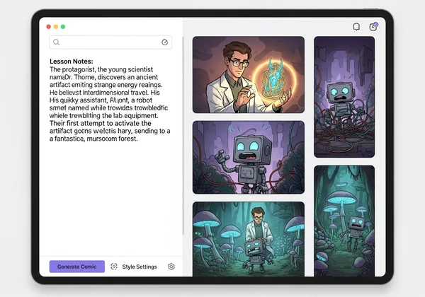 AI comic generator interface for lesson plans