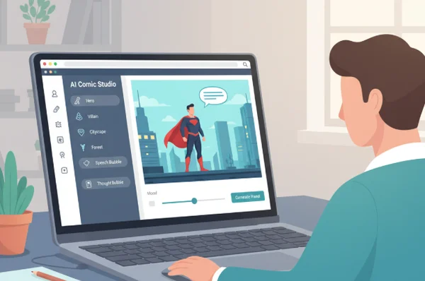 User creating a comic with an AI generator