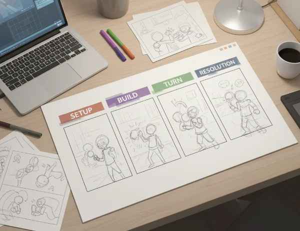 Four beats mapped across panels