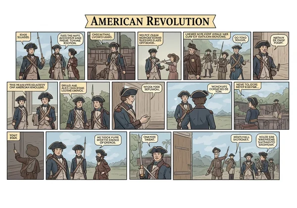 AI comic depicting a historical event timeline
